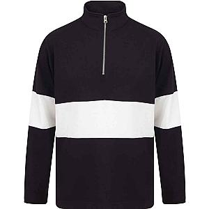 Front Row Panelled 1/4 Zip Neck Top - Navy/White