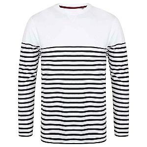 Front Row Unisex Long Sleeve Breton Striped T-Shirt - White/Navy
