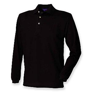 Henbury Long Sleeve Cotton Piqué Polo Shirt - Black