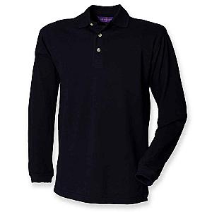 Henbury Long Sleeve Cotton Piqué Polo Shirt - Navy