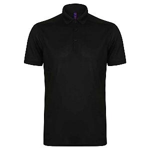 Henbury Slim Fit Stretch Microfine Piqué Polo Shirt - Black