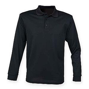 Henbury Unisex Long Sleeve Coolplus® Piqué Polo Shirt - Black