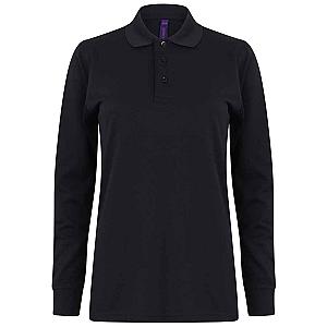 Henbury Unisex Long Sleeve Coolplus® Piqué Polo Shirt - Navy