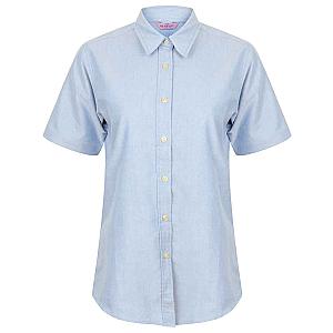 Henbury Ladies Short Sleeve Classic Oxford Shirt - Blue