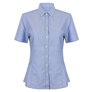 Henbury Ladies Modern Short Sleeve Regular Fit Oxford Shirt - Blue