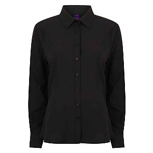 Henbury Ladies Long Sleeve Wicking Shirt - Black