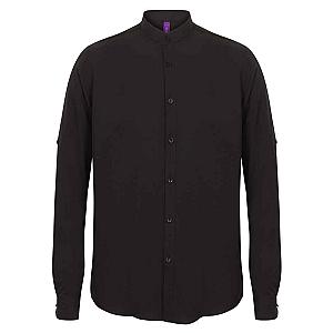 Henbury Mandarin Roll Sleeve Anti-Bac Wicking Shirt - Black