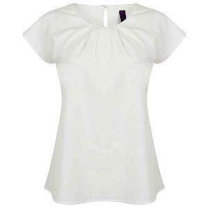 Henbury Ladies Pleat Front Short Sleeve Blouse - White