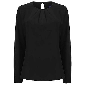 Henbury Ladies Pleat Front Long Sleeve Blouse - Black