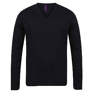 Henbury Lightweight Cotton Acrylic V Neck Sweater - Black