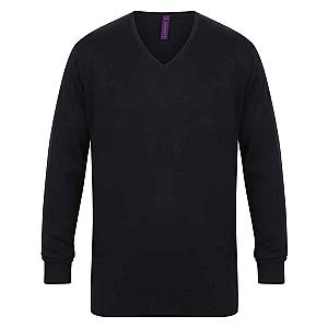 Henbury Lightweight Cotton Acrylic V Neck Sweater - Navy