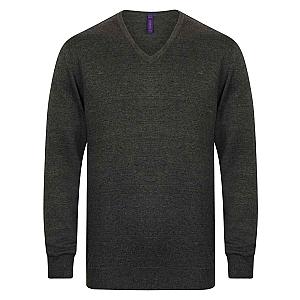 Henbury Lightweight Cotton Acrylic V Neck Sweater - Grey Marl