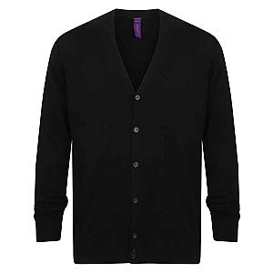 Henbury Lightweight Cotton Acrylic V Neck Cardigan - Black