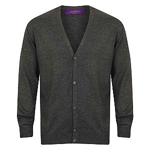 Henbury Lightweight Cotton Acrylic V Neck Cardigan - Grey Marl