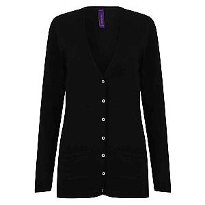 Henbury Ladies Cotton Acrylic V Neck Cardigan - Black