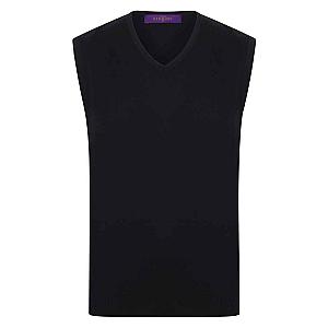 Henbury Lightweight Sleeveless Cotton Acrylic V Neck Sweater - Black