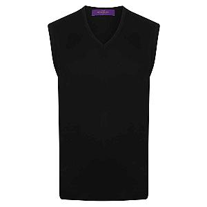 Henbury Lightweight Sleeveless Cotton Acrylic V Neck Sweater - Navy