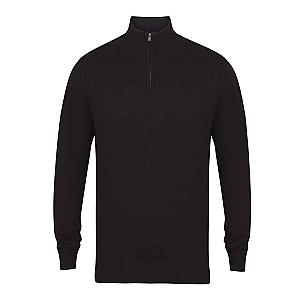 Henbury Zip Neck Sweater - Black