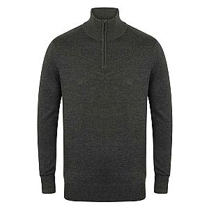 Henbury Zip Neck Sweater - Grey Marl