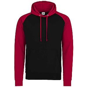 AWDis Baseball Hoodie - Jet Black/Fire Red