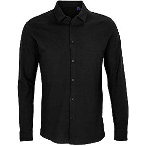 NEOBLU Basile Organic Cotton Long Sleeve Piqué Shirt - Deep Black