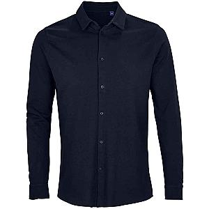 NEOBLU Basile Organic Cotton Long Sleeve Piqué Shirt - Night Blue