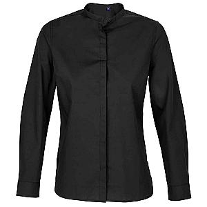 NEOBLU Ladies Bart Mao Collar Long Sleeve Poplin Shirt - Deep Black