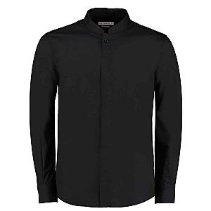Kustom Kit Long Sleeve Tailored Mandarin Collar Shirt - Black