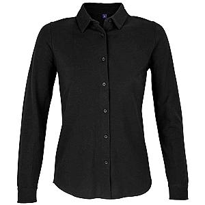 NEOBLU Ladies Basile Organic Cotton Long Sleeve Piqué Shirt - Deep Black