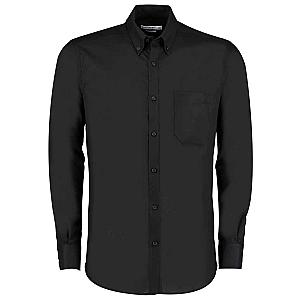 Kustom Kit Long Sleeve Slim Fit Workwear Oxford Shirt - Black