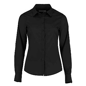 Kustom Kit Ladies Long Sleeve Tailored Poplin Shirt - Black