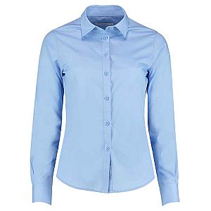 Kustom Kit Ladies Long Sleeve Tailored Poplin Shirt - Light Blue