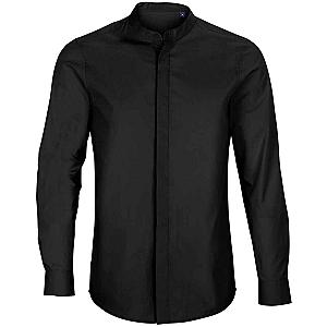 NEOBLU Bart Mao Collar Long Sleeve Poplin Shirt - Deep Black