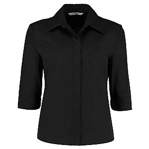 Kustom Kit Ladies 3/4 Sleeve Tailored Continental Shirt - Black