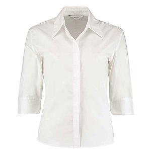 Kustom Kit Ladies 3/4 Sleeve Tailored Continental Shirt - White