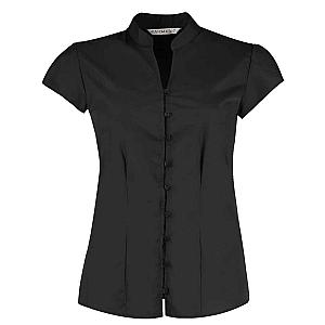 Kustom Kit Ladies Cap Sleeve V Neck Tailored Continental Blouse - Black