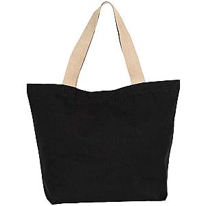 Kimood Large Recycled Flat-Bottom Shopping Bag - Black Night/Hemp