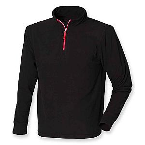 Finden + Hales Zip Neck Piped Micro Fleece - Black/Red