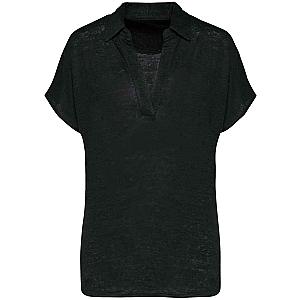 Native Spirit Ladies Linen Polo Shirt - Black