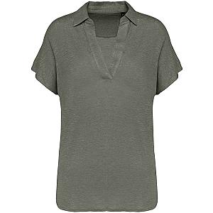 Native Spirit Ladies Linen Polo Shirt - Organic Khaki