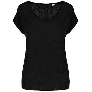 Native Spirit Ladies V Neck Linen T-Shirt - Black