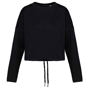Native Spirit Ladies Oversized Cropped Sweatshirt - Black