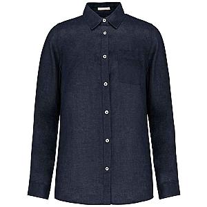 Native Spirit Long Sleeve Linen Shirt - Navy