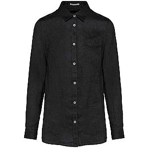 Native Spirit Ladies Long Sleeve Linen Shirt - Black