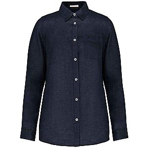 Native Spirit Ladies Long Sleeve Linen Shirt - Navy