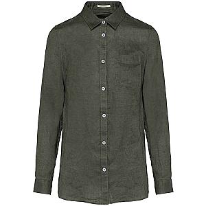 Native Spirit Ladies Long Sleeve Linen Shirt - Organic Khaki
