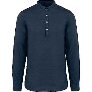 Native Spirit Washed Mao Collar Shirt - Washed Navy
