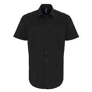 Premier Short Sleeve Stretch Fit Poplin Shirt - Black
