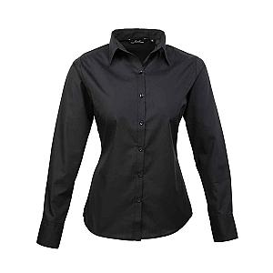 Premier Ladies Long Sleeve Poplin Blouse - Black