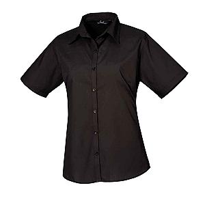 Premier Ladies Short Sleeve Poplin Blouse - Black